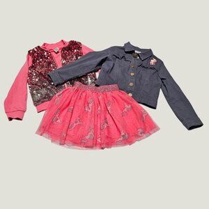 Members Mark & 365Kids Girls Sequin Jacket Tutu Unicorn Skirt Denim Jacket 5T